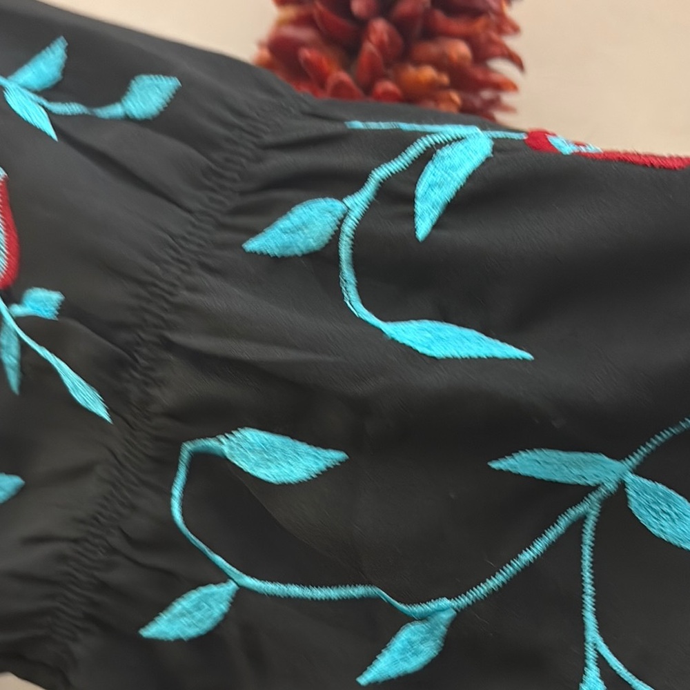 Scully Black Dress with Blue and Red Embroidery - Picture 7 of 7